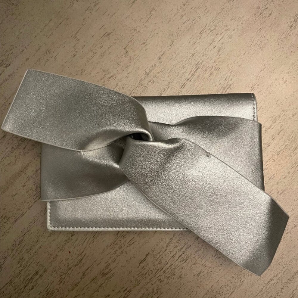Silver Metallic Bow Clutch